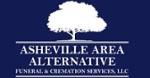A rectangular logo with a blue background. In white sit a tree at the top and the text ASHEVILLE AREA ALTERNATIVE Funeral & Cremation Service 